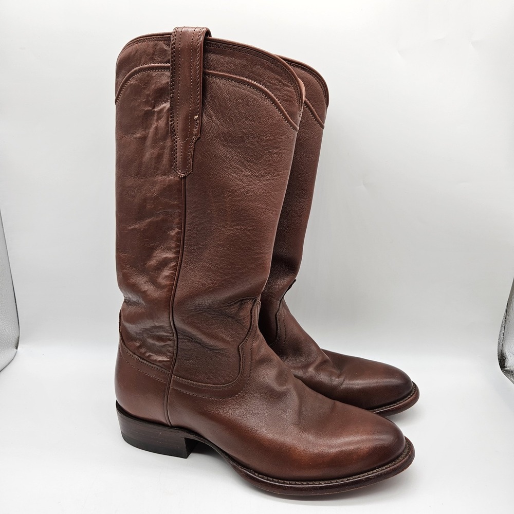 Tecovas The Harper Bourbon Leather Cowboy Boots Tall Roper Round Toe Women 8.5 B